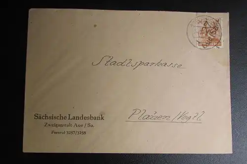 Brief Bezirkshandstempel Bezirk 27 Aue 2.7.48 Sächsische Landesbank