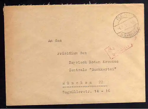 B929 SBZ Brief Gebühr bezahlt 1946 Floh kr. Schmalkalden an Suchdienst München