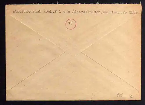 B929 SBZ Brief Gebühr bezahlt 1946 Floh kr. Schmalkalden an Suchdienst München