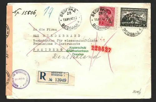 B8776 Serbien 4, 79 Brief Belgrad 1941 nach Freiberg Zensur OKW Ministerium für