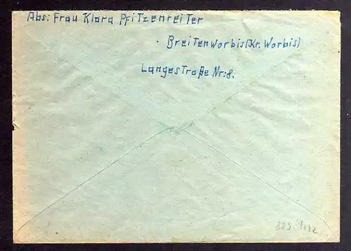 B889 SBZ Brief Gebühr bezahlt 1946 Breitenworbis an Suchdienst München