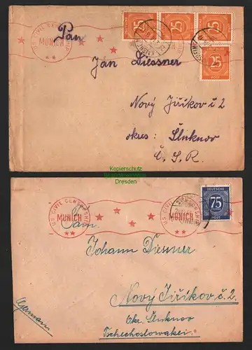 B8586 2x Brief BAZ München 1946 Zensur US Civil Censorship Tschechoslowakei