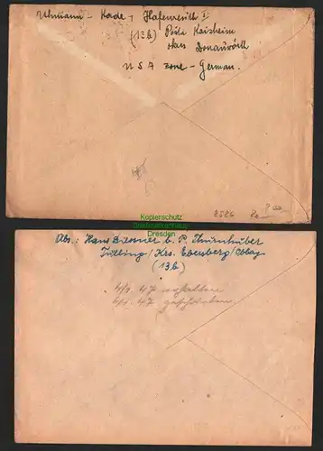 B8586 2x Brief BAZ München 1946 Zensur US Civil Censorship Tschechoslowakei