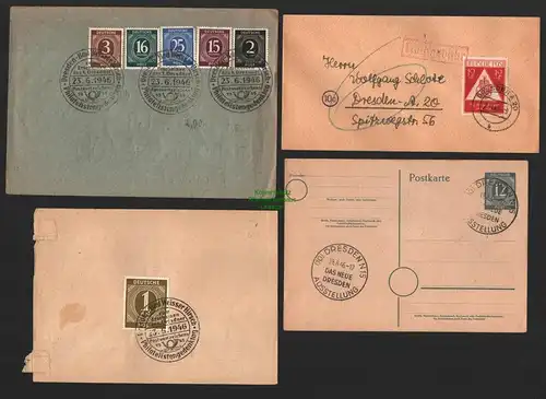 B8471 SBZ 4 Belege 1946 Zehnfach Dresden SST Philatelistengedenktag Tag der Brie