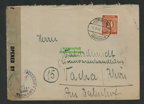 B6987 Brief Heringen Werra 1946 Civil Censorship 20686 nach Vacha Röhn