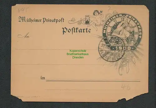 B6406 Ganzsache Mülheimer Privatpost 1900 Abschiedsstempel 31.März 1900