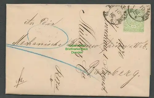 B6350 Brief Faltbrief Drucksache NDP Zwickau Bahnhof 1870 nach Bamberg