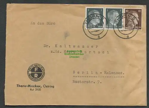 B6056 Brief Deutsches Reich 1943 Thorn Mocker Bauunternehmung Fritz Rathjens