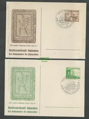 B6009 2x Erinnerungskarte Landesverband Schwaben Stuttgart 1938 Ausstellung