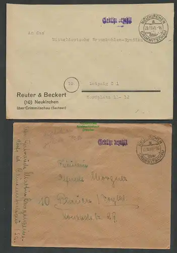 B6209 2x Brief SBZ Gebühr bezahlt 1945 Neukirchen über Crimmitschau nach Plauen