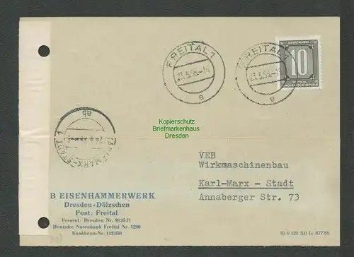 B5309 DDR ZKD B 2 Freital Postkarte offene Karten unzulässig n. Karl-Marx-Stadt