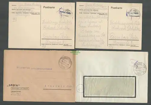 B5779 Gebühr bezahlt 1945 4x Brief Karte Langewiesen Thüringen SPEFA