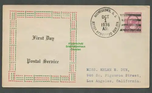 B5964 Brief USA 1936 Hightstown First Day Postal Service Cachet