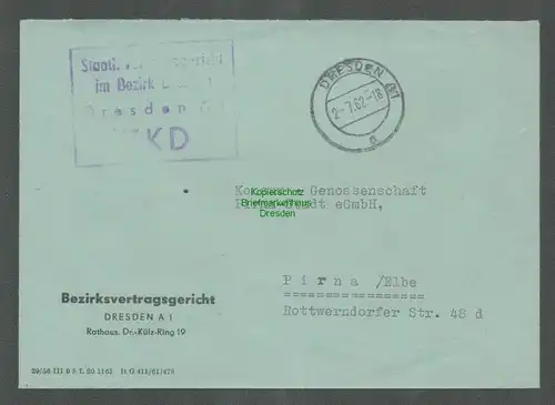 B5217 DDR ZKD Brief Staatliches Vertragsgericht Dresden A1 1962 nach Pirna