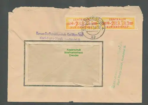 B5196 DDR ZKD 2x B 17 H Brief Konsum Karl-Marx-Stadt nach Pirna 1958