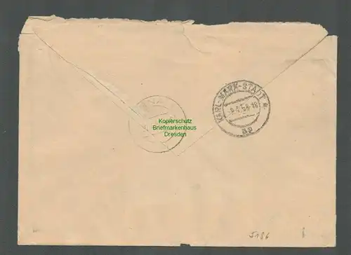 B5196 DDR ZKD 2x B 17 H Brief Konsum Karl-Marx-Stadt nach Pirna 1958