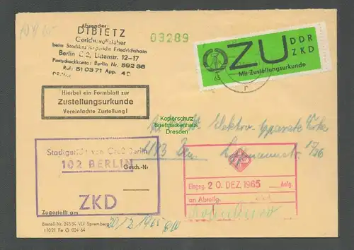 B5154 DDR ZKD ZU 2x Brief Stadtgericht Groß Belin 1965 Hinweisstempel gepr. BPP