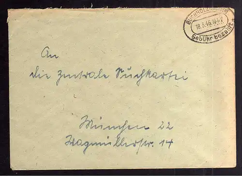 B2007 Brief SBZ Gebühr bezahlt 1946 Buchholz Sachsen Bayr. Rotes Kreuz München