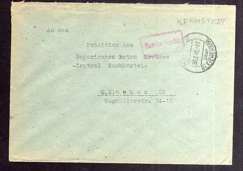 B1998 Brief SBZ Gebühr bezahlt 1946 Kehmstedt über Bleicherode an Bayr. Rotes Kr