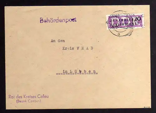 B1875 DDR ZKD 11 Kontrollnummer 6002 Brief Calau Spree geprüft BPP nach Lübben