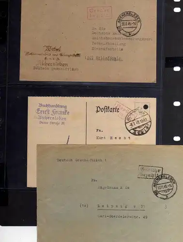 B219 3x SBZ Gebühr bezahlt 1945 rot schwarz Aschersleben 1948 Buchhandlung Frank