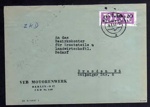 B1633 DDR Aufdruck Kontrollzahlen 1606 Berlin ZKD 15 Brief VEB Motorenwerk Berli