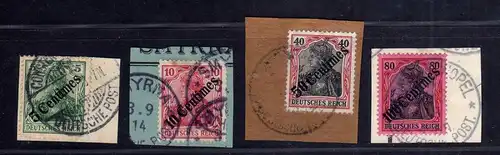 B1734 DP in der Türkei 4x Briefstück 48 49 51 52 Constantinopel Smyrna