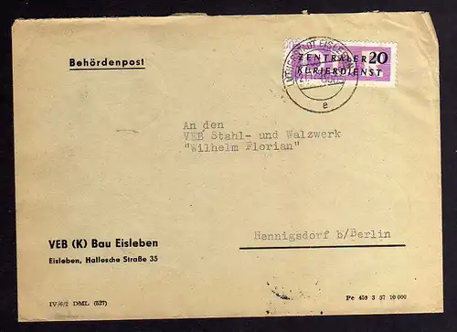 B1672 DDR ZKD 15 Kontrollnummer 8005 Eisleben Brief VEB (K) Eisleben an VEB Stah