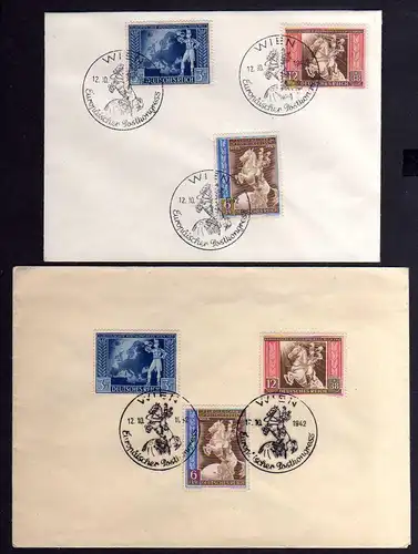 B1176 2x Deutsches Reich 820 822 FDC SST Wien 12.10.42 Europäischer Postkongress