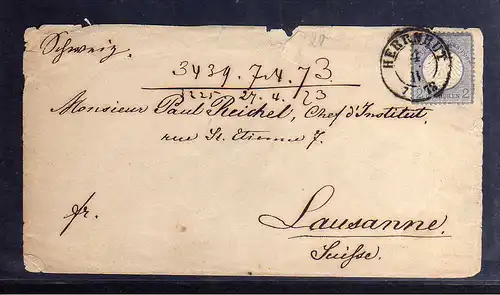 B1211 Brief Deutsches Reich kleines Brustschild 4 Herrnhut 1873 nach Lausanne Sc