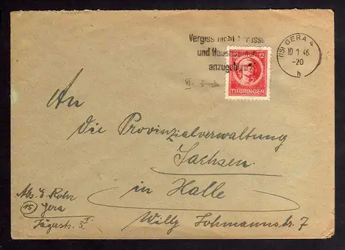 B1105 Brief SBZ Gera 4 Thüringen 10.1.46 an Provinzialverwaltung Sachsen in Hall