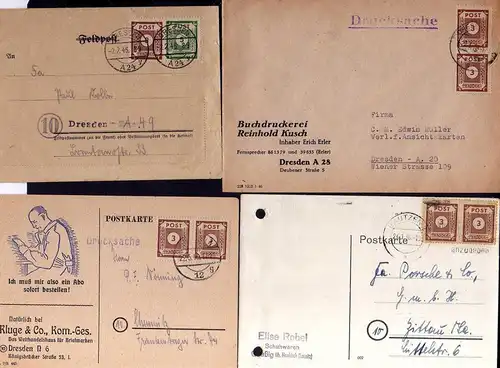 B1072 4x Brief Karte Ostsachsen 56 MeF 1946 Dresden Bautzen