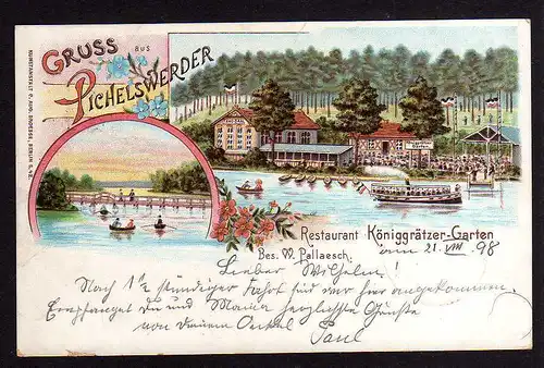 99789 AK Berlin Litho Pichelswerder Restaurant Königsgrätzer Garten 1898 W. Pall