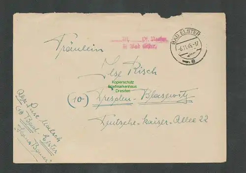 B-5574 SBZ Gebühr Bezahlt Brief Bad Elster 1945 nach Dresden Blasewitz