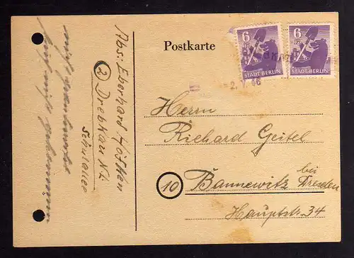 B050 Notstempel Drebkau 1946 auf Postkarte