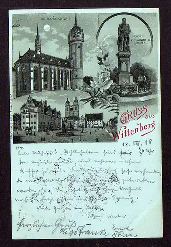 99757 AK Wittenberg 1898 Mondscheinkarte Markt Schlosskirche Kaiser Friedrich