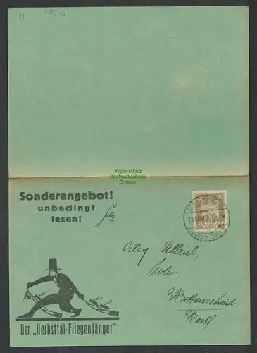 B-5391 Postkarte DR 1926 Freudenstadt Perfin Firmenlochung HW F Herbsttal Fliege