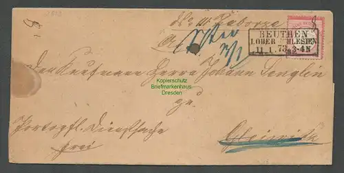 B-5512 Brief Brustschild Beuthen Oberschlesien 1873 nach Gleiwitz