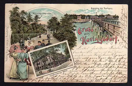 99278 AK Litho Heringsdorf 1897 Lindemanns Hotel Strandpromenade Seesteg Kurhaus