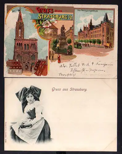 99658 2 AK Straßburg Strasbourg Strassburg Litho Reichspost Dom Denkmal 1908 Fra