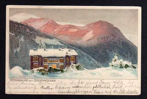 99260 AK Peterbaude mit Ziegenrücken Agnetendorf Riesengebirge u 1905 Winterbild