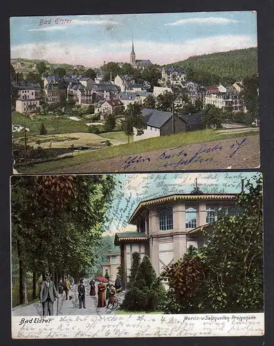 99416 2 AK Bad Elster Moritz u. Salzquellen Promenade 1904 Ortsteil 1911 mit Ger