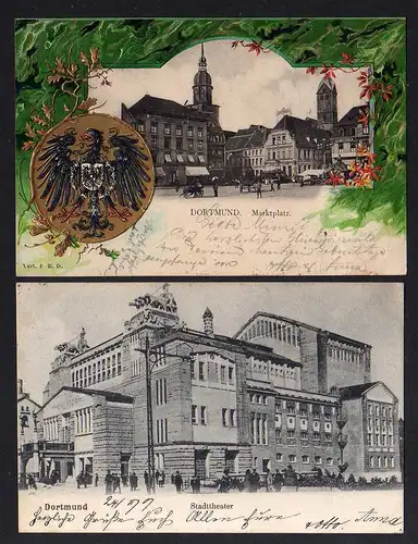 99453 AK Dortmund Markt Wappenprägekarte 1906 Stadttheater 1907