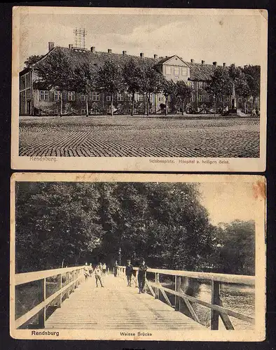 99138 2 AK Rendsburg Schlossplatz Hospital z. heiligen Geist Eisse Brücke 1918