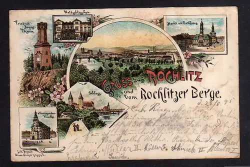 98058 AK Litho Rochlitz 1895 Rochlitzer Berg Waldschlösschen Aussichtsturm Kirch