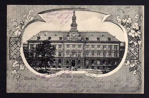 98610 AK Chemnitz Das neue Rathaus 1905 Marke Perfin A.A.G.D.  = Automat Aktien
