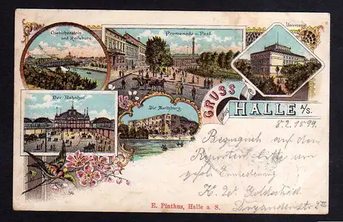 98083 AK Halle Saale Litho 1899 Bahnhof Promenade Post Moritzburg Uni