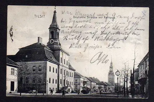 98016 AK Sowetsk Tilsit Ostpreußen 1909 Deutsche Strasse mit Rathaus