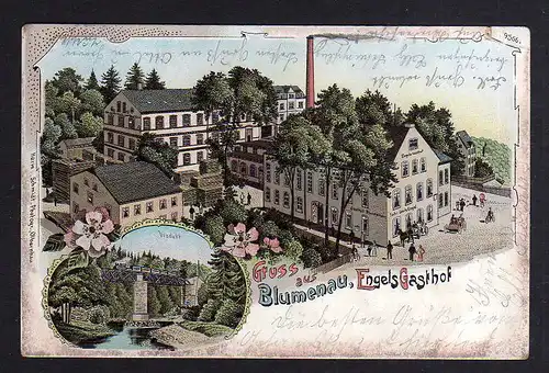 97776 AK Litho Blumenau Olbernhau Engels Gasthof Viadukt 1910