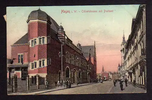 96263 AK Hagen i. W. Cölnerstrasse mit Postamt 1909 Bahnpost